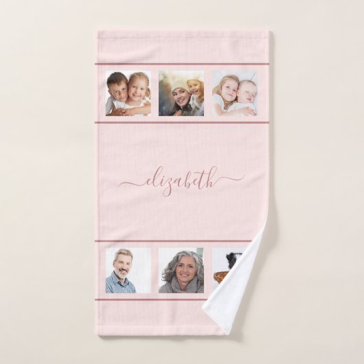 Rose or personnalisé photo collage script monogram (Serviette à main)