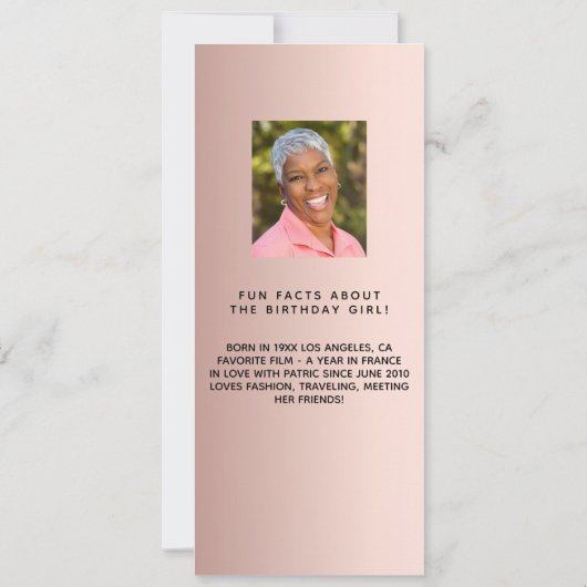 Rose or photo fun faits carte menu d'anniversaire (Dos)