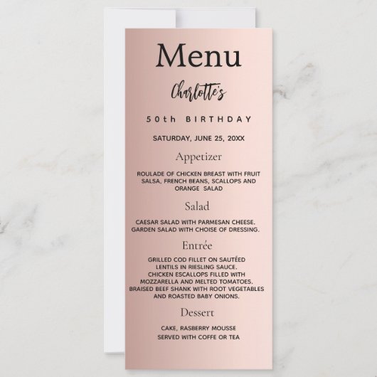 Rose or photo fun faits carte menu d'anniversaire (Devant)