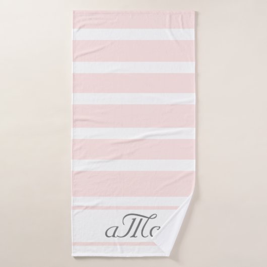 Rose or rose blanc rayures couple monogramme (Serviette de bain)