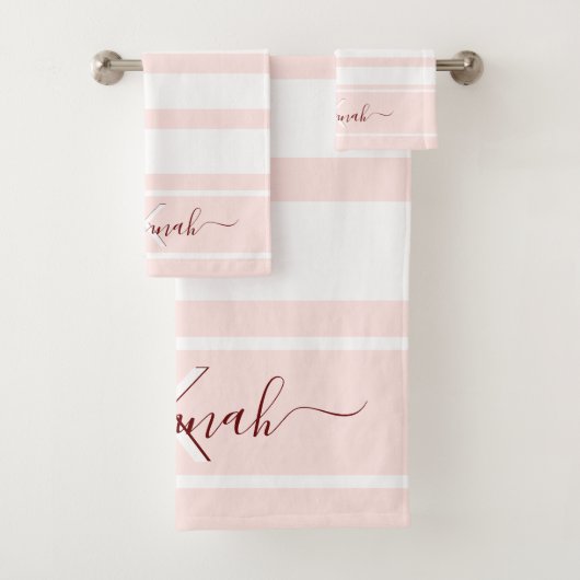 Rose or rose blanc rayures nom monogramme (En situation)