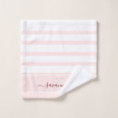 Rose or rose blanc rayures nom monogramme (Gant de toilette)