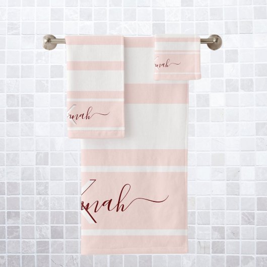 Rose or rose blanc rayures nom monogramme