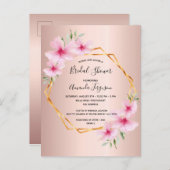 Rose or rose rose fleuri invitation douche nuptial (Devant / Derrière)
