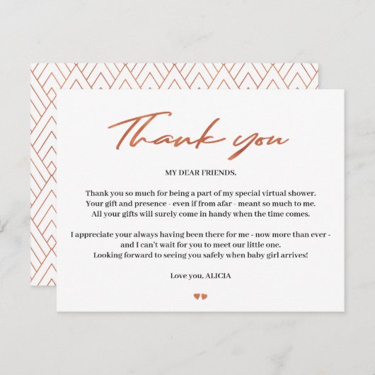 Rose or script bébé douche virtuelle merci (Devant / Derrière)