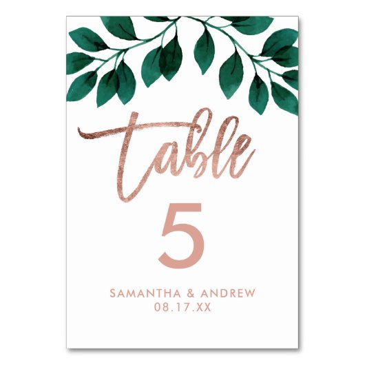 Rose or script vert feuille blanc numéro de table (Dos)