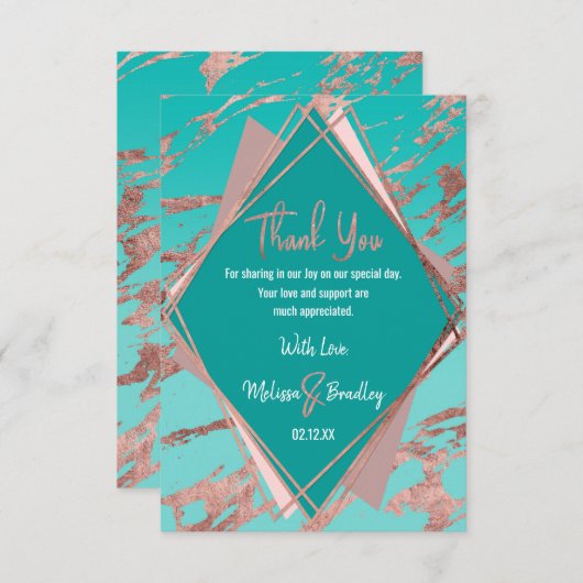 Rose or Turquoise marbre vert Merci diamant (Devant / Derrière)