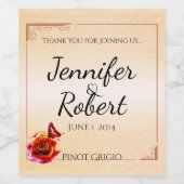 Rose orange et Étiquette de vin Mariage papillon (Étiquettes simples)