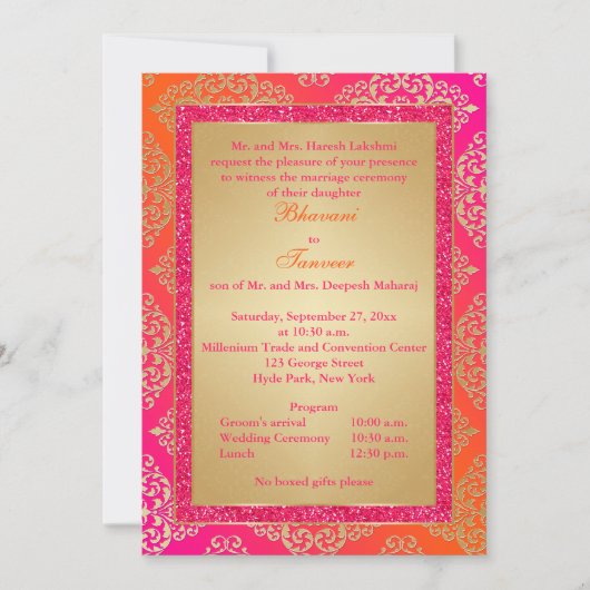 Rose, orange, invitation de mariage de parties (Devant)