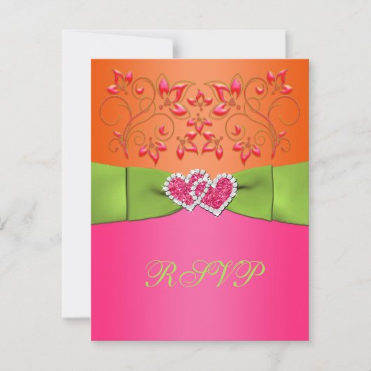 Rose, Orange, Lime Floral Coeurs joints carte RSVP (Devant)