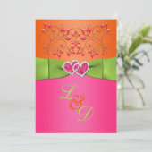 Rose, Orange, Lime Floral Coeurs joints Invitation (Debout devant)