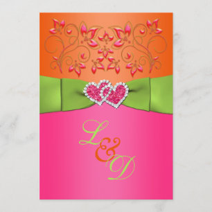 Rose, Orange, Lime Floral Coeurs joints Invitation