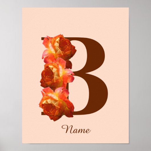 Rose orange Monogramme initial B Votre nom Poster (Devant)
