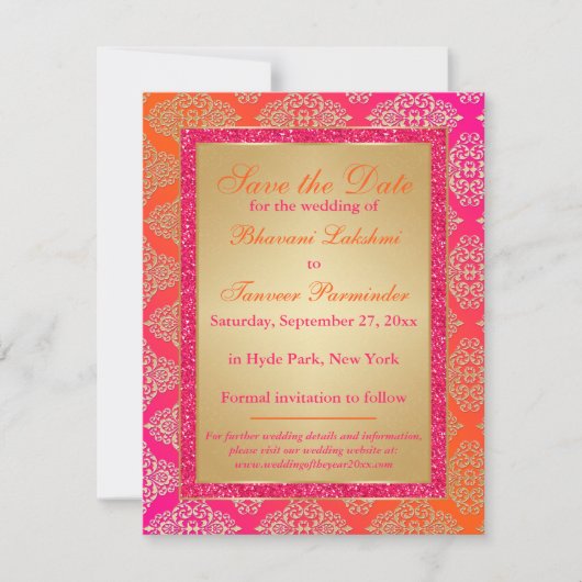 Rose, Orange, Or FAUX Glitter Faire-Part de Date d (Devant)