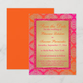 Rose, Orange, Or FAUX Glitter Faire-Part de Date d (Devant / Derrière)