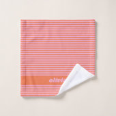 Rose orange rayé Nom personnalisé (Gant de toilette)