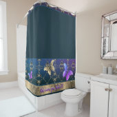 Rose Orné & Papillon Dragon Bleu Douche Rideau (En situation)