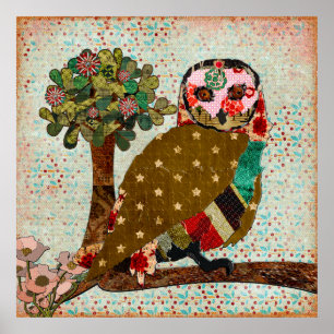 Rose Owl Dreamy Day Poster vintage