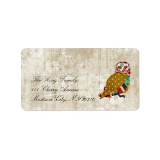 Rose Owl Whitewash Floral Vintage Étiquette