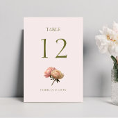 Rose pâle | Carte de numéro de table du Mariage ro