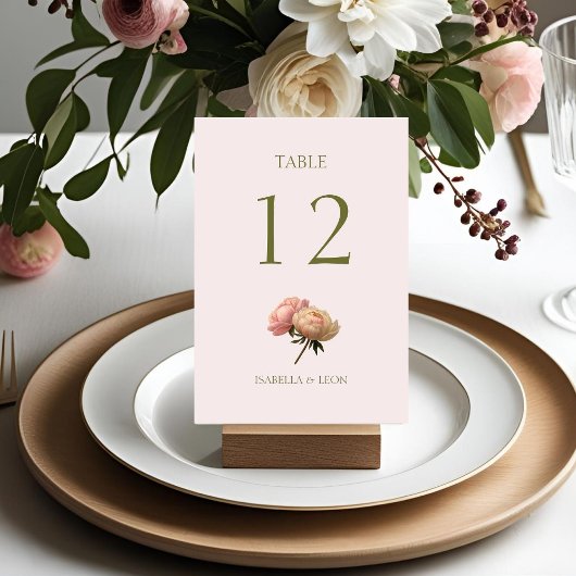 Rose pâle | Carte de numéro de table du Mariage ro