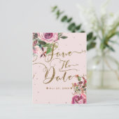 Rose Pâle Dorée Fleurs Moderne Faire-Part de Maria (Debout devant)