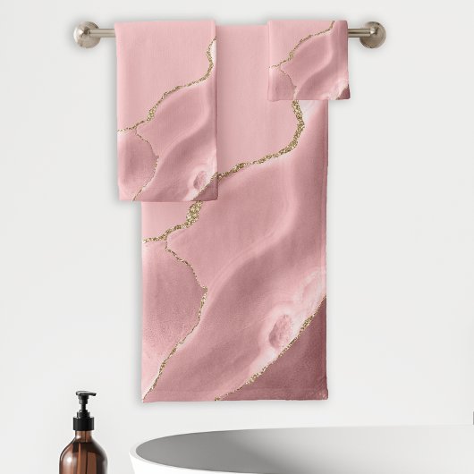 Rose Pâle Élégant Agate Pailleté Or