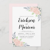 Rose Pâle & Floral Gris | Invitation de Mariage (Devant / Derrière)