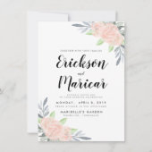 Rose Pâle & Floral Gris | Invitation de Mariage (Devant)