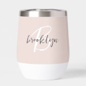 Rose Pâle Gris Blanc Monogramme Nom (Arrière)