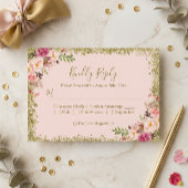 Rose Pâle Paillettes Dorées Floral Réponse RSVP