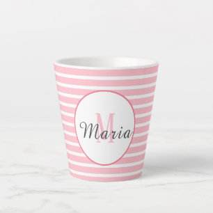 Rose pâle Rose avec bandes blanches Latte Mug