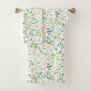 Rose Pâle Sage Vert Floral Feuillage Aquarelle