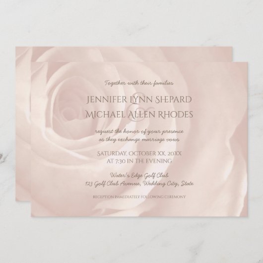 rose pâle simple élégance mariage invitation (Devant / Derrière)