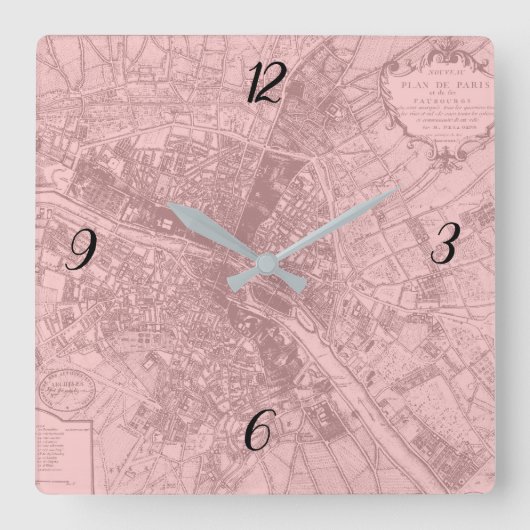 Rose Paris Carré Horloge murale (Recto)