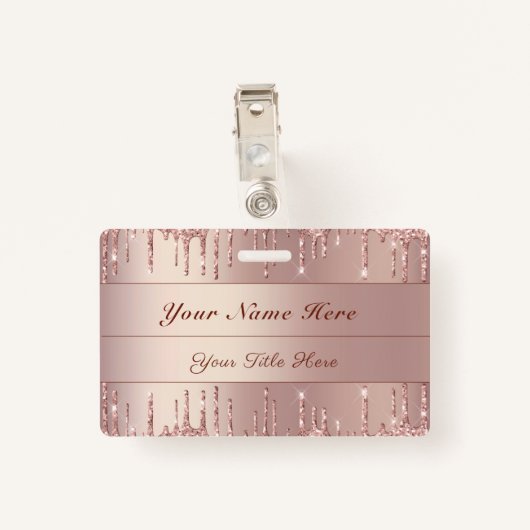 Rose Parties scintillant or Badge Modèle Nom perso (Dos avec clip)