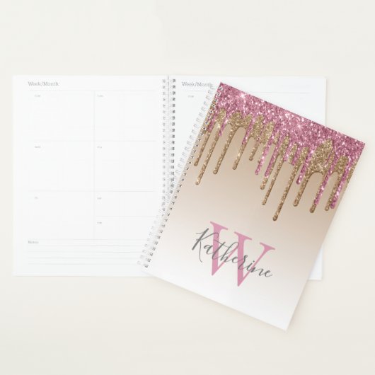 Rose Parties scintillant or Drips Ombre Monogram 2 (Devant avec enveloppe)