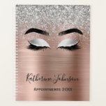 Rose Parties scintillant or Metal Beauté Salon Las<br><div class="desc">Moderne, glam lashes rose or métal argent parties scintillant maquillage artiste beauté salon 2024 planificateur. Doté d'une fausse parties scintillant argent brillant rose rose rose rose rose brillant feuille métallique brossé, cils, brun ocre, nom complet personnalisé et deuxième modèle de texte. Le nom est écrit avec un joli script de...</div>