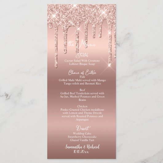 Rose Parties scintillant or Metallic 4x9" menu Mar (Devant)