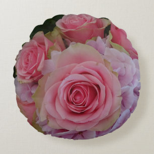 Rose Pastel et Hydrangea Fleurs Coussin rond