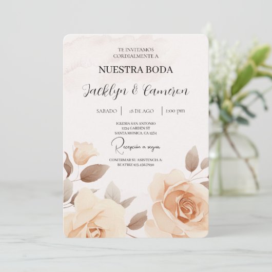Rose Peach Faire-part de mariage espagnol (Debout devant)