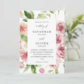 Rose & Peach Floral & Greenery Faire-part de maria (Debout devant)