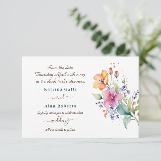 Rose Peach Yellow Blooms Enregistrer la carte Date (Debout devant)