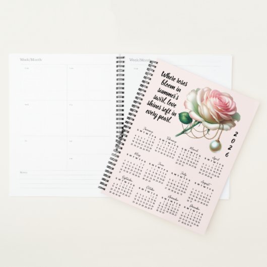 Rose & Pearl June Verse – 2026 Full-Year Planner (Devant avec enveloppe)