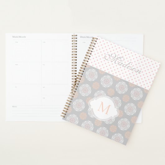 Rose Pêche Gris Points Monogramme Tendance (Devant avec enveloppe)