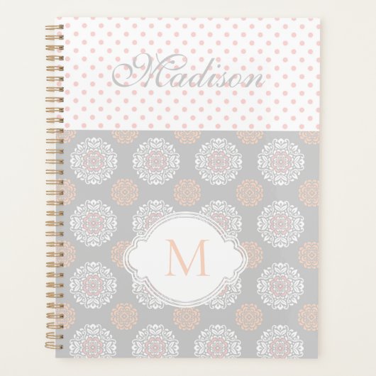 Rose Pêche Gris Points Monogramme Tendance (Devant)