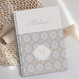 Rose Pêche Gris Points Monogramme Tendance