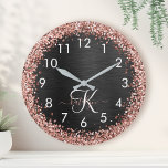 Rose personnalisé Parties scintillant or noir Étin<br><div class="desc">Personnalisez facilement ce design élégant et tendance d'horloge avec une jolie parties scintillant brillante en or rose sur un arrière - plan métallique brossé noir.</div>