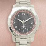 Rose personnalisé Parties scintillant or noir Étin<br><div class="desc">Personnalisez facilement ce design élégant et branché de montre avec une jolie parties scintillant brillante en or rose sur un arrière - plan métallique brossé noir.</div>