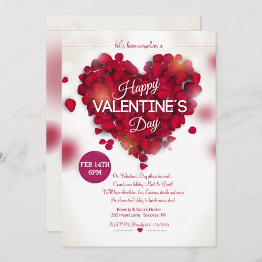 Rose Petals Valentine Invitation (Devant / Derrière)